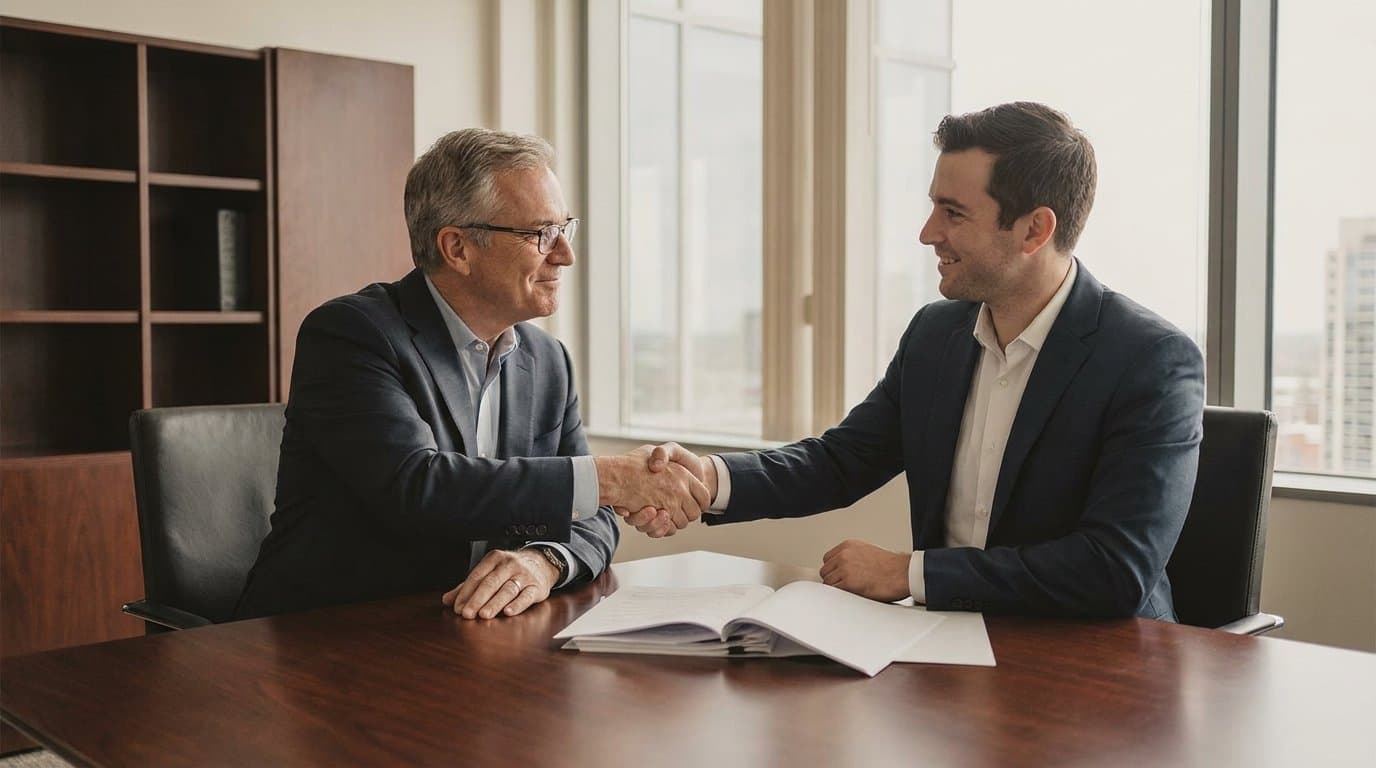 Business owner reviewing a succession transition plan with a financial advisor