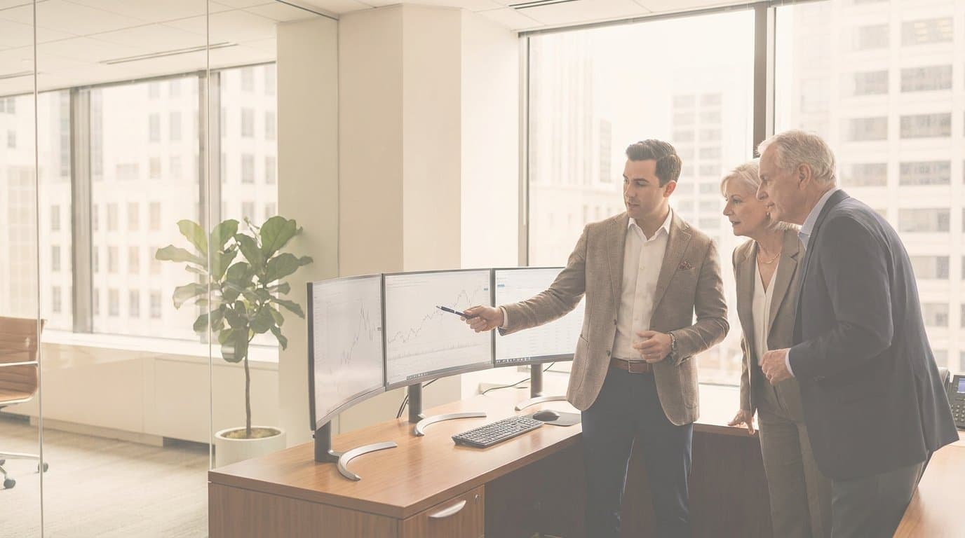 Advisor reviewing investment allocation charts with a client